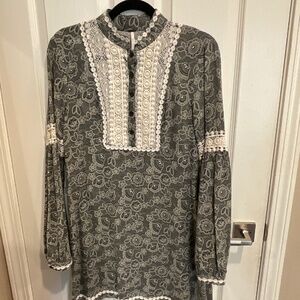 Free People Black and Cream Paisley Mini Dress  Size 6